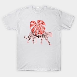 Leopard with monstera leaf T-Shirt